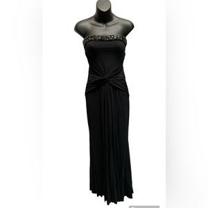 MANGO Strapless Black Evening Gown/Prom Dress with Jewel Detail size XS